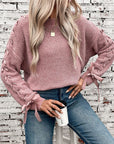 Lace Up Round Neck Long Sleeve Sweater