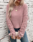 Lace Up Round Neck Long Sleeve Sweater