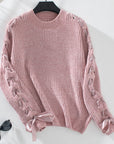 Lace Up Round Neck Long Sleeve Sweater