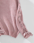 Lace Up Round Neck Long Sleeve Sweater