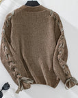 Lace Up Round Neck Long Sleeve Sweater