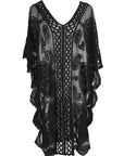 Black Lace V-Neck Half Sleeve Cover-Up