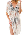 Light Gray Lace V-Neck Half Sleeve Cover-Up