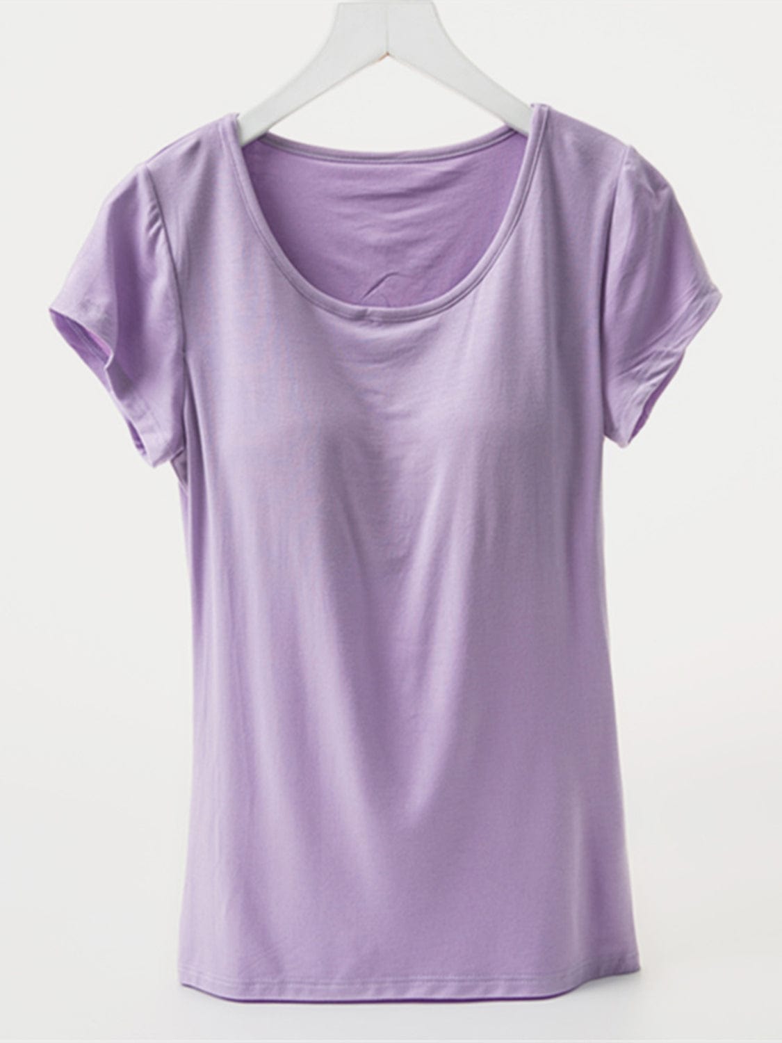 Light Gray Round Neck Short Sleeve T-Shirt with Bra