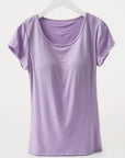 Light Gray Round Neck Short Sleeve T-Shirt with Bra