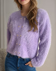 Heart Button Round Neck Cardigan