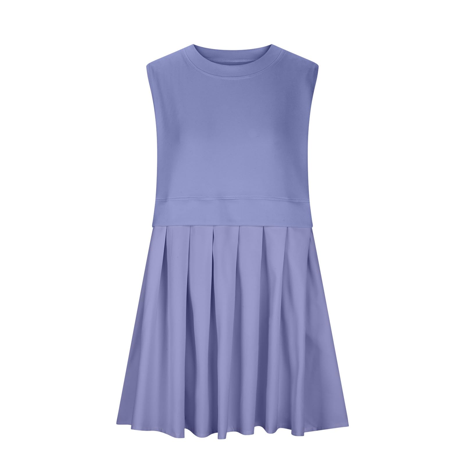 Light Slate Gray Pleated Round Neck Sleeveless Mini Dress