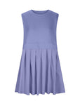 Light Slate Gray Pleated Round Neck Sleeveless Mini Dress