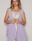 POL Embroidered Pearls Open Front Sleeveless Cardigan