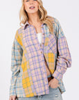 Light Gray SAGE + FIG Button Up Raw Hem  Plaid Flannel Shirt