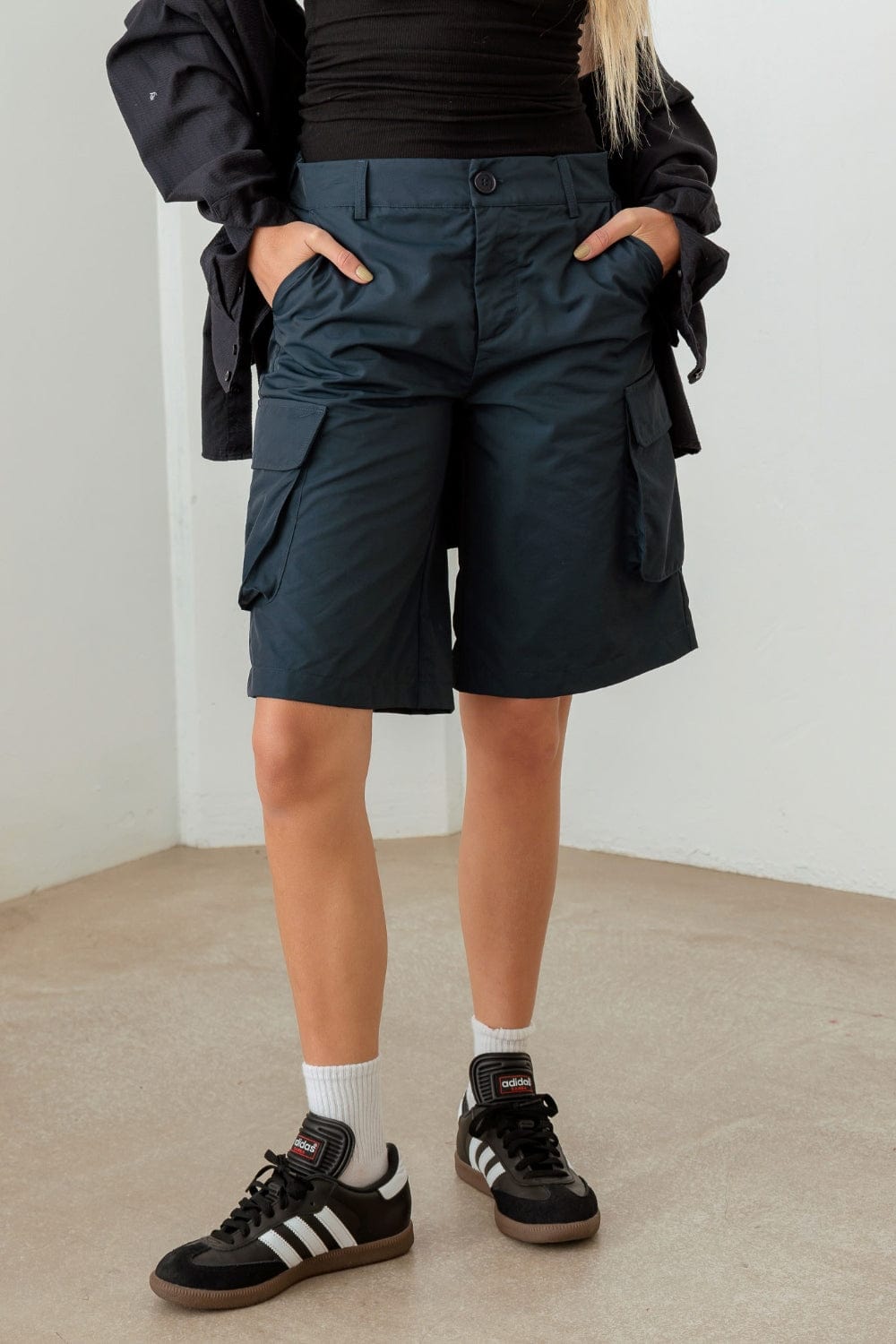 Gray Le Lis Navy Cargo Bermuda Shorts