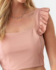 Rosy Brown Le Lis Ruffled Cap Sleeve Square Neck Crop Top