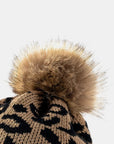 Leopard Pom-Pom Cuffed Beanie