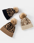 Leopard Pom-Pom Cuffed Beanie