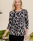 Celeste Full Size Leopard Round Neck Three-Quarter Sleeve T-Shirt