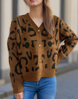 Leopard V-Neck Button Up Cardigan