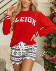 Letter Graphic Round Neck Top and Printed Shorts Lounge Set