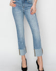 RISEN Full Size High Rise Cuffed Slim Straight Jeans