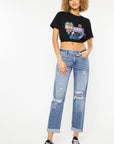 White Smoke Kancan Mid Rise Distressed Straight Jeans