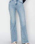 Light Gray RISEN Full Size High Rise Raw Cut Hem Bootcut Jeans