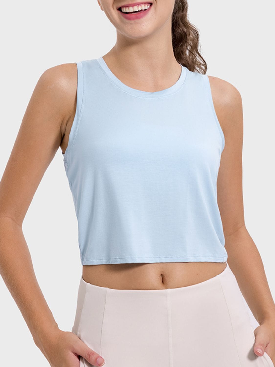 Light Gray Drawstring Cutout Round Neck Active Tank