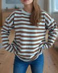 Distressed Striped Round Neck Long Sleeve Sweater