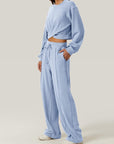 Crisscross Round Neck Top and Drawstring Pants Set