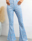 Printed High Waist Flare Pants with Pockets