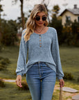 Round Neck Button-Down Long Sleeve Tee