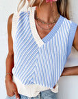 Striped Contrast V-Neck Sweater Vest