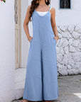 Gray V-Neck Spaghetti Strap Wide Leg Jumpsuit