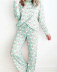 Santa Print Long Sleeve Top and Pants Lounge Set