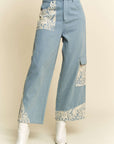 Davi & Dani Lace Applique Wide Leg Jeans