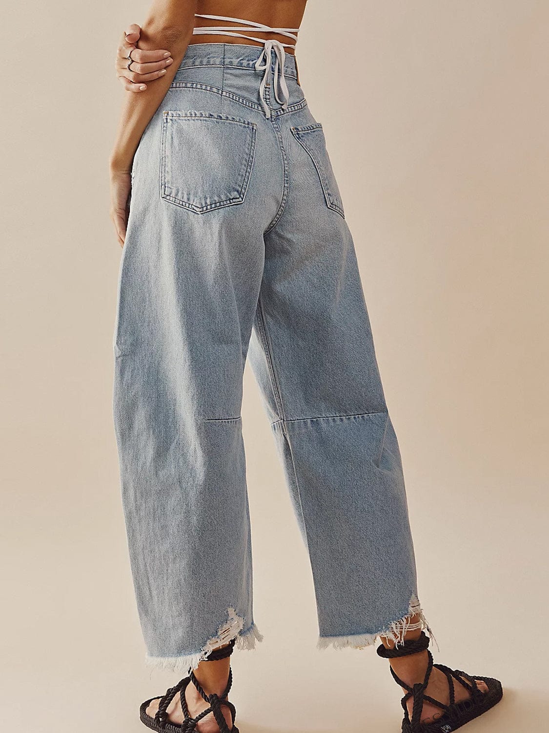 Gray Raw Hem Wide Leg Jeans with Pockets