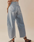 Gray Raw Hem Wide Leg Jeans with Pockets