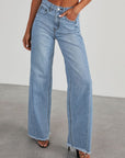 Raw Hem Wide Leg Jeans with Pockets