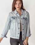 Light Gray RISEN Distressed Button Up Jacket