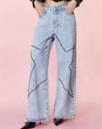 Studded Star Straight Jeans with Pockets