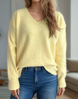 V-Neck Dropped Shoulder Long Sleeve Sweater