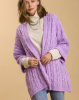 Umgee Full Size Cable Knit Open Front Long Sleeve Cardigan