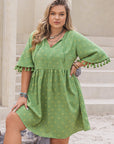 Dark Gray Plus Size Tied Tassel Half Sleeve Mini Dress