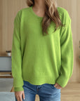 V-Neck Dropped Shoulder Long Sleeve Sweater