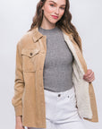 Love Tree Corduroy Button Up Jacket with Sherpa Inside