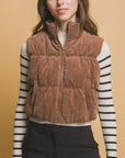 Love Tree Corduroy Zip Up Puffer Vest with Pockets