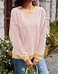 Lovelet Contrast Round Neck Long Sleeve Sweatshirt