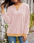 Lovelet Contrast Round Neck Long Sleeve Sweatshirt