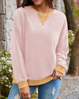 Lovelet Contrast Round Neck Long Sleeve Sweatshirt