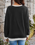 Lovelet Contrast Round Neck Long Sleeve Sweatshirt