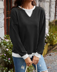 Lovelet Contrast Round Neck Long Sleeve Sweatshirt