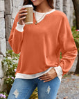 Lovelet Contrast Round Neck Long Sleeve Sweatshirt